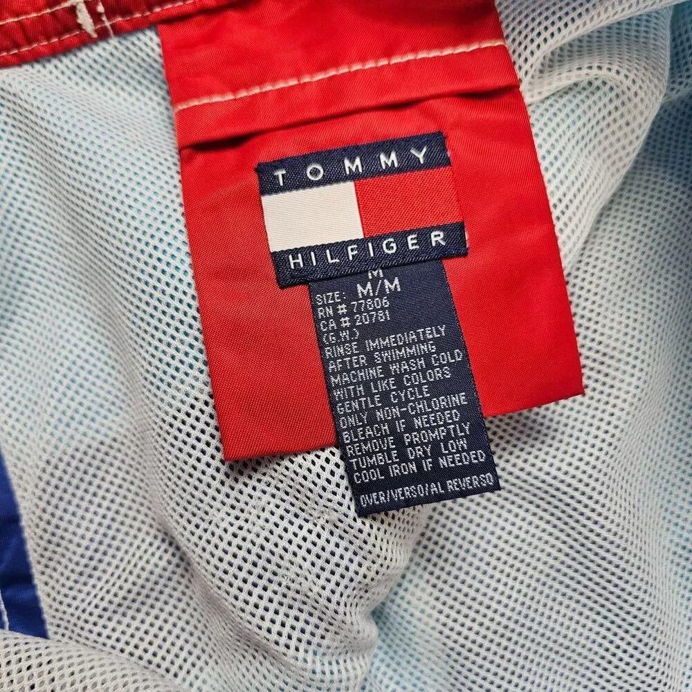 Vintage Tommy Hilfiger Shorts Mens Medium Blue Striped Swim Trunks Lined Beach